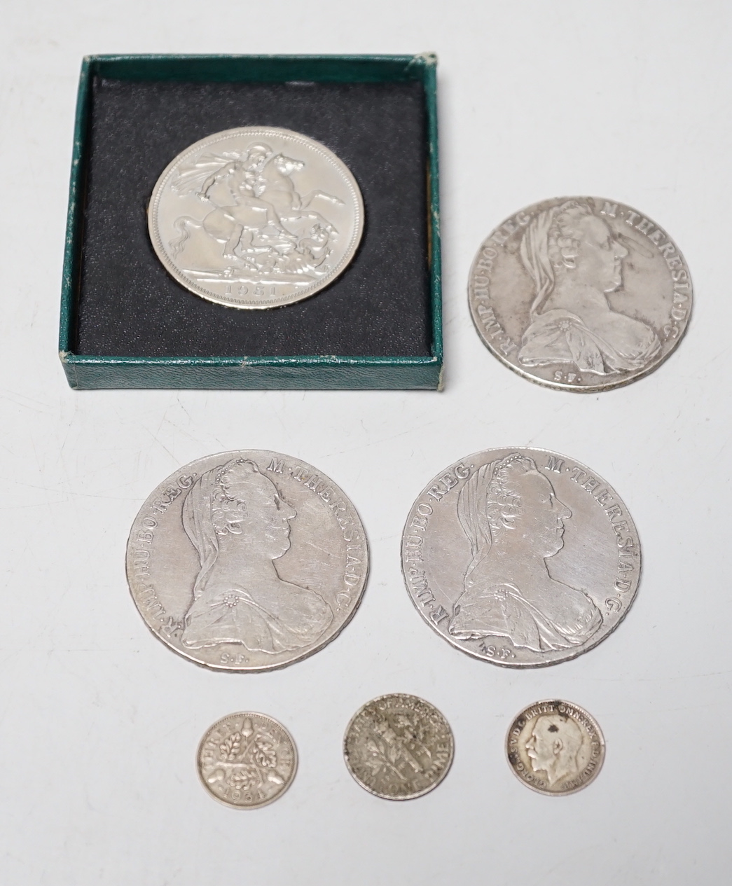 7 assorted coins.